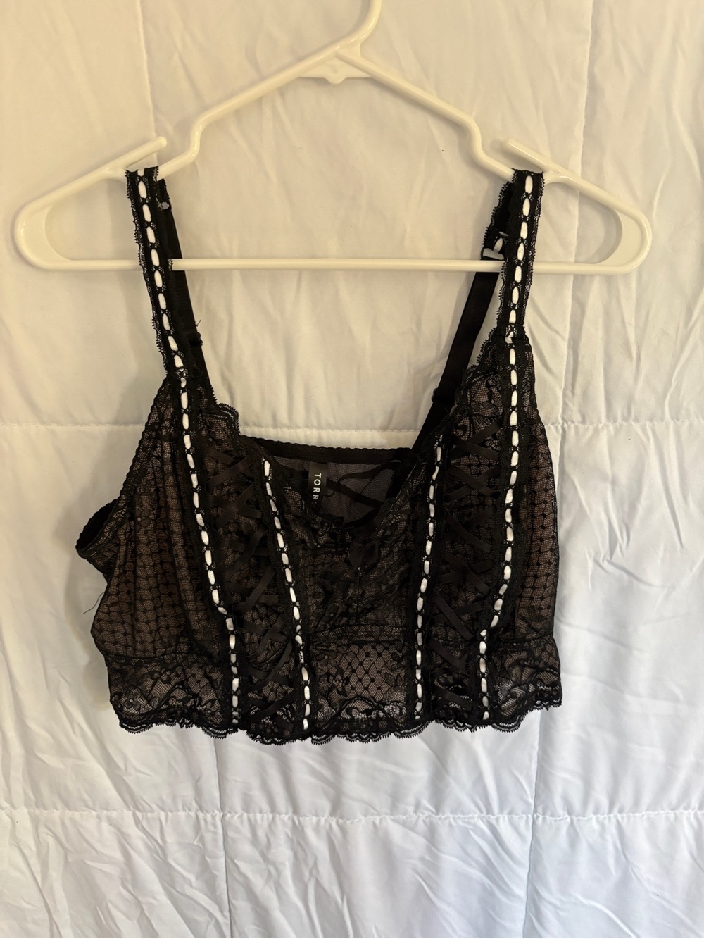 torrid Black Lace Bralette with White Contrast Stitching